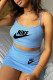 Blue Fashion Sexy Print Patchwork Spaghetti Strap Sleeveless Two Pieces