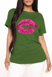 Deep Blue Fashion Casual Lips Printed Basic O Neck T-Shirts