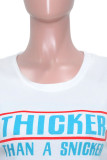 White Casual Print Patchwork O Neck Mid Waist T-Shirts