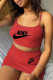 Red Fashion Sexy Print Patchwork Spaghetti Strap Sleeveless Two Pieces