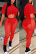 Red Sexy Solid Patchwork See-through O Neck Short Sleeve Two Pieces