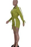 Red Casual Street Solid Patchwork Draw String Turndown Collar Straight Rompers