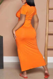 Pink Fashion Casual Solid Slit Fold Turndown Collar Short Sleeve Dress