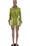 Red Casual Street Solid Patchwork Draw String Turndown Collar Straight Rompers