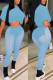 Light Blue Sexy Solid Patchwork See-through O Neck Short Sleeve Two Pieces