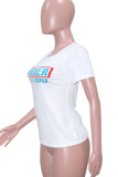 White Casual Print Patchwork O Neck Mid Waist T-Shirts