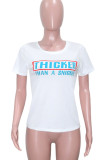 White Casual Print Patchwork O Neck Mid Waist T-Shirts