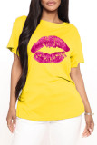 Deep Blue Fashion Casual Lips Printed Basic O Neck T-Shirts
