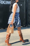 Turquoise Casual Street Plaid Print Bandage Patchwork High Waist Straight Full Print Bottoms