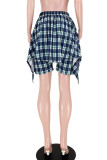 Turquoise Casual Street Plaid Print Bandage Patchwork High Waist Straight Full Print Bottoms