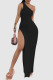 Black Sexy Solid Patchwork High Opening Oblique Collar Dresses