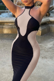 Bare Color Fashion Solid Patchwork Halter Pencil Skirt Dresses