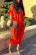 Tangerine Red Casual Solid Patchwork V Neck Dresses