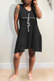 Burgundy Fashion Casual Print Basic Hooded Collar Sleeveless Dress Dresses