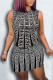 Black Fashion Celebrities Print Patchwork O Neck Sleeveless Two Pieces