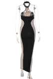 Bare Color Fashion Solid Patchwork Halter Pencil Skirt Dresses