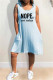 Light Blue Fashion Casual Letter Print Basic Hooded Collar Sleeveless Dress Dresses