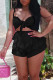 Black Sexy Solid Bandage Patchwork Flounce Spaghetti Strap Sleeveless Two Pieces