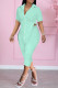 Mint green Fashion Casual Solid Asymmetrical Turndown Collar Short Sleeve Two Pieces