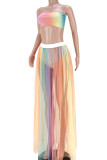 Multicolor Sexy Print Patchwork See-through Strapless Sleeveless Two Pieces