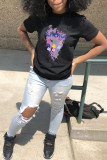Black Fashion Casual Print Basic O Neck T-Shirts