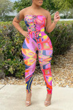 Multicolor Sexy Print Bandage Patchwork Strapless Sleeveless Two Pieces