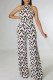 Black White Casual Print Patchwork O Neck Straight Jumpsuits