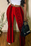 Red Casual Print Patchwork High Waist Straight Full Print Bottoms