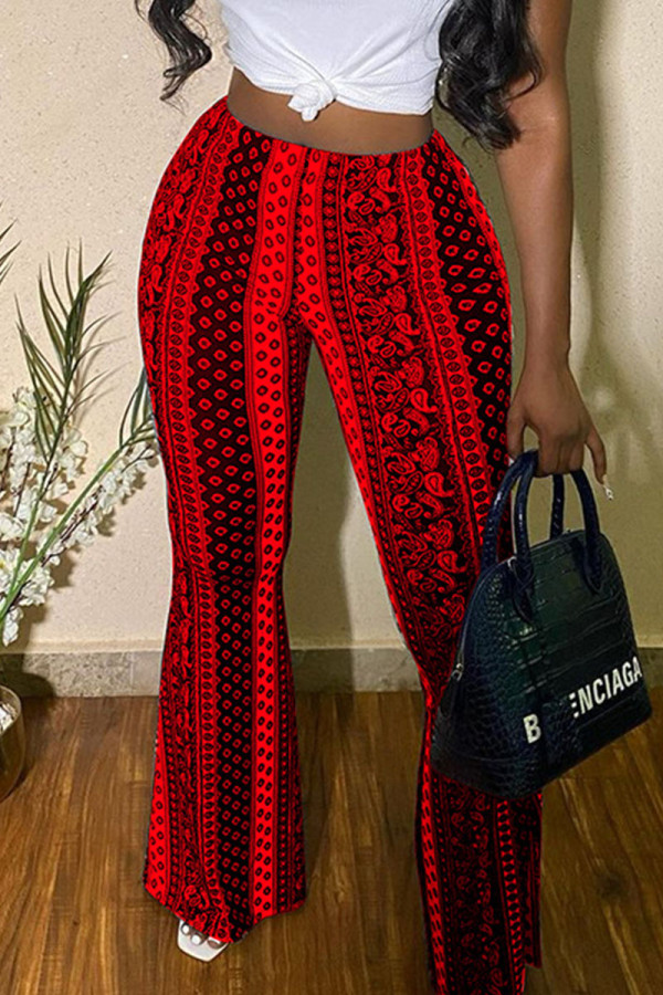 Red Casual Print Patchwork High Waist Straight Full Print Bottoms
