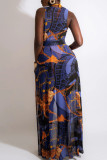 Tangerine Red Sexy Print Patchwork Swimwears Three Pieces