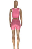 Pink Fashion Casual Lips Printed Basic U Neck Sleeveless Two Pieces