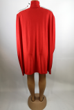 Red Fashion Solid Patchwork Zipper Collar Straight Dresses