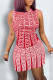 Red Fashion Celebrities Print Patchwork O Neck Sleeveless Two Pieces