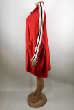 Red Fashion Solid Patchwork Zipper Collar Straight Dresses