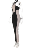 Bare Color Fashion Solid Patchwork Halter Pencil Skirt Dresses