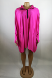 Red Fashion Solid Patchwork Zipper Collar Straight Dresses