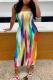 Colour Sexy Patchwork Tie-dye Slit Spaghetti Strap Pencil Skirt Dresses