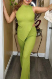 Fluorescent Green Sexy Solid Patchwork Asymmetrical O Neck Sleeveless Two Pieces