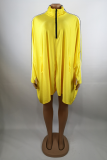 Red Fashion Solid Patchwork Zipper Collar Straight Dresses