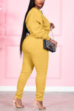 Yellow Fashion Casual Patchwork Strap Design O Neck Plus Size Set