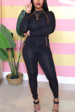 Black Casual Solid Straight Long Sleeve Two Pieces