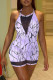 Purple Fashion Sexy Print Patchwork See-through Backless O Neck Skinny Romper