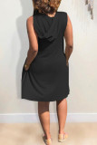Black Fashion Casual Print Basic Hooded Collar Sleeveless Dress Dresses