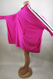 Red Fashion Solid Patchwork Zipper Collar Straight Dresses