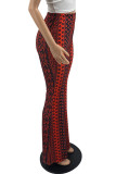 Red Casual Print Patchwork High Waist Straight Full Print Bottoms