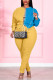 Yellow Fashion Casual Patchwork Strap Design O Neck Plus Size Set