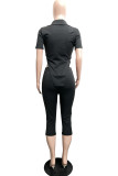 Red Fashion Casual Solid Asymmetrical Turndown Collar Short Sleeve Two Pieces