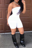 White Fashion Sexy Solid Backless Strapless Skinny Romper