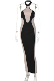 Bare Color Fashion Solid Patchwork Halter Pencil Skirt Dresses