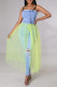 Yellow Casual Solid Patchwork Buckle See-through Spaghetti Strap Dresses